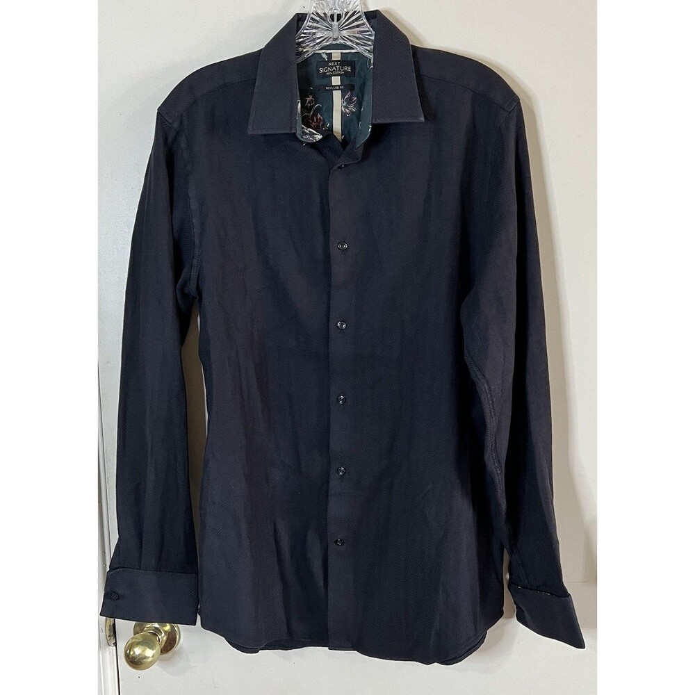 Next Signature 100% Cotton Black Button Up Floral Lining Size 15.5 *flaws*